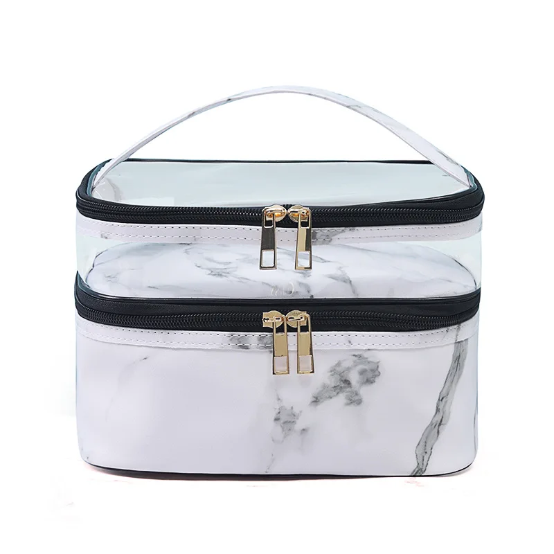 

Ins Korean Storage Bags Organizer Makeup Bag Travel Pouch Portable Travel Pvc Double Layer Storage Bag Leather Porta Maquiagem A