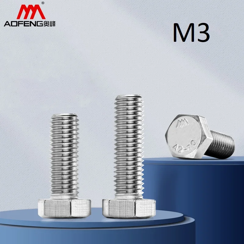 

M3 304 Stainless Steel External Hex Full Thread Hexagon Head Screws M3*10mm 12mm 16mm 18mm 35mm 40mm 45mm 50mm DIN933 Bolts