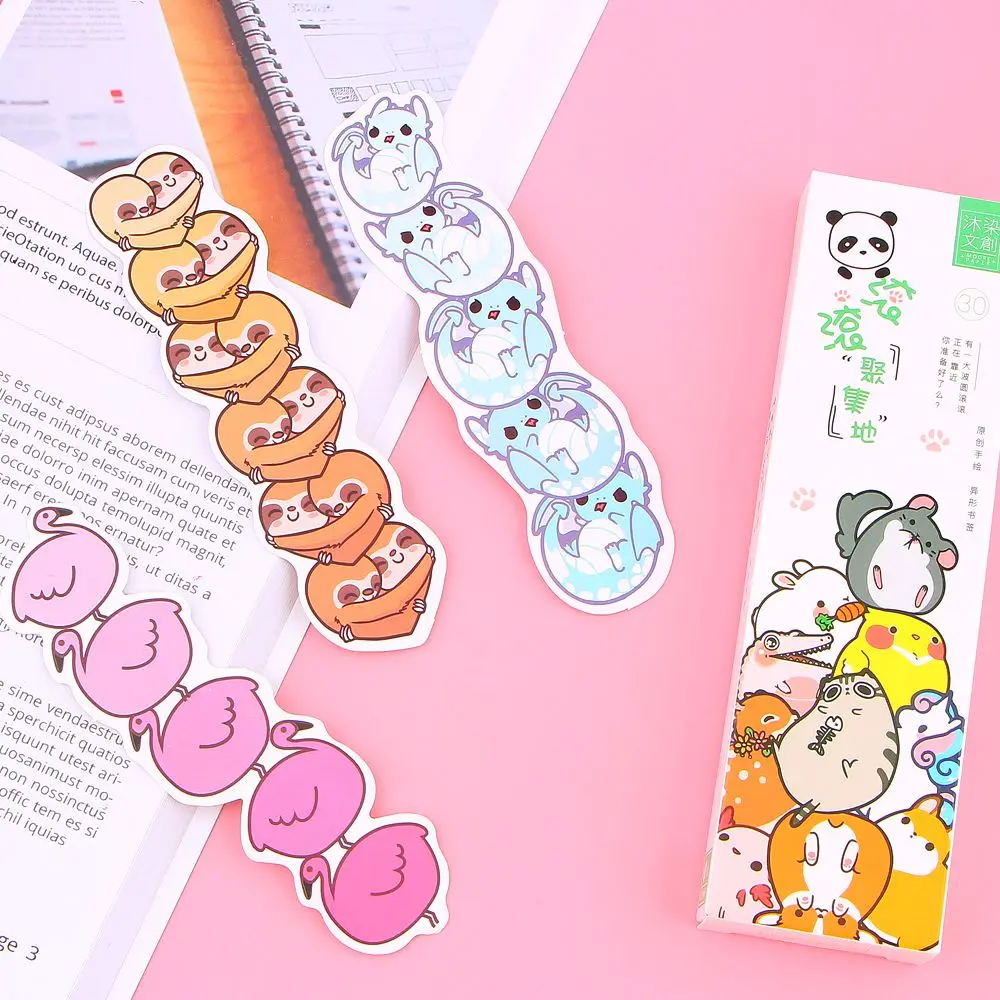30 шт./кор. милые Мультяшные животные бумажные закладки для книг Kawaii Канцтовары