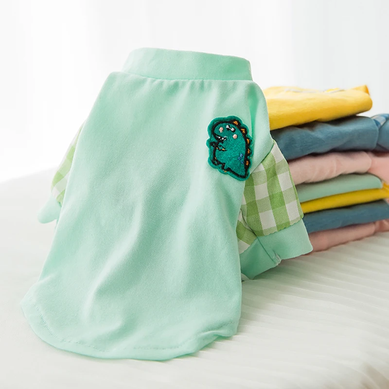 

Pet Dog Green Dinosaur Clothes Puppy Summer Sun Protection Clothes Thin Bottoming Shirt Teddy Breathable T-shirt Soft Dog Clothe