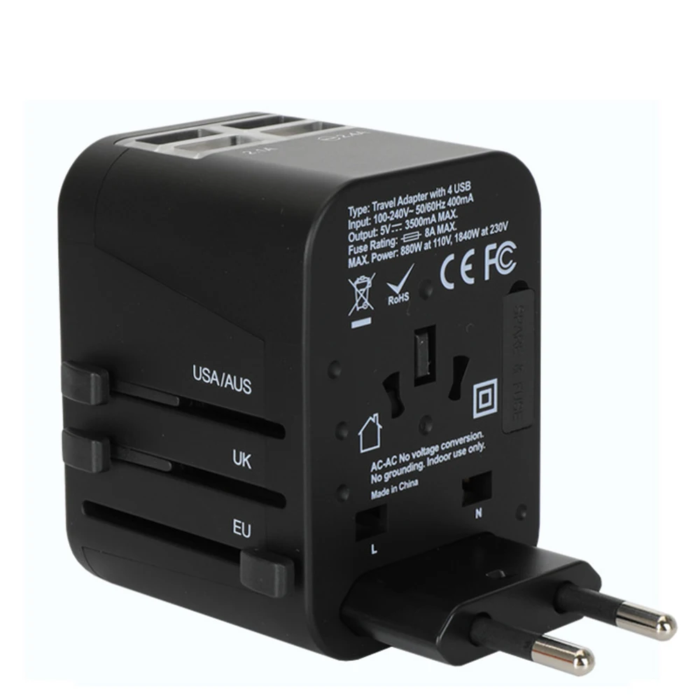 Дорожный адаптер Международный Универсальный питания 3500Mah 3.5A 4 USB универсальное