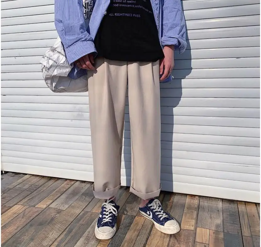

2019 Spring And Summer New Korean Fashion Couple Trend Casual Hip Hop Straight Solid Color Wide Leg Pants Joggers Streetwear