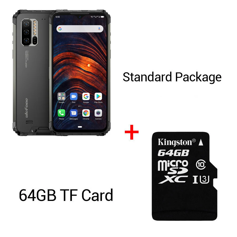 Ulefone Power 7 6,3 ''IP68 прочный Helio P90 Octa Core 8 ГБ+ 128 ГБ Android 9,0 48MP 4G глобальная версия 5 V/3A NFC мобильного телефона - Color: Black N 64GB Card