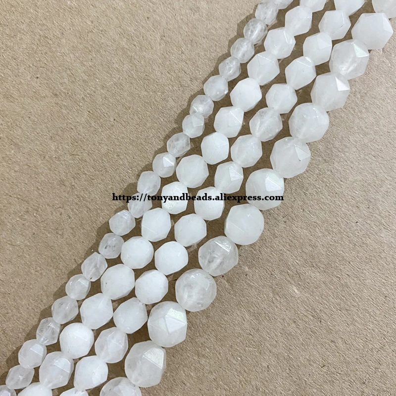 

15" Natural Stone Big Cuts Faceted White Clear Jade Round Loose Beads 6 8 10 mm Pick Size