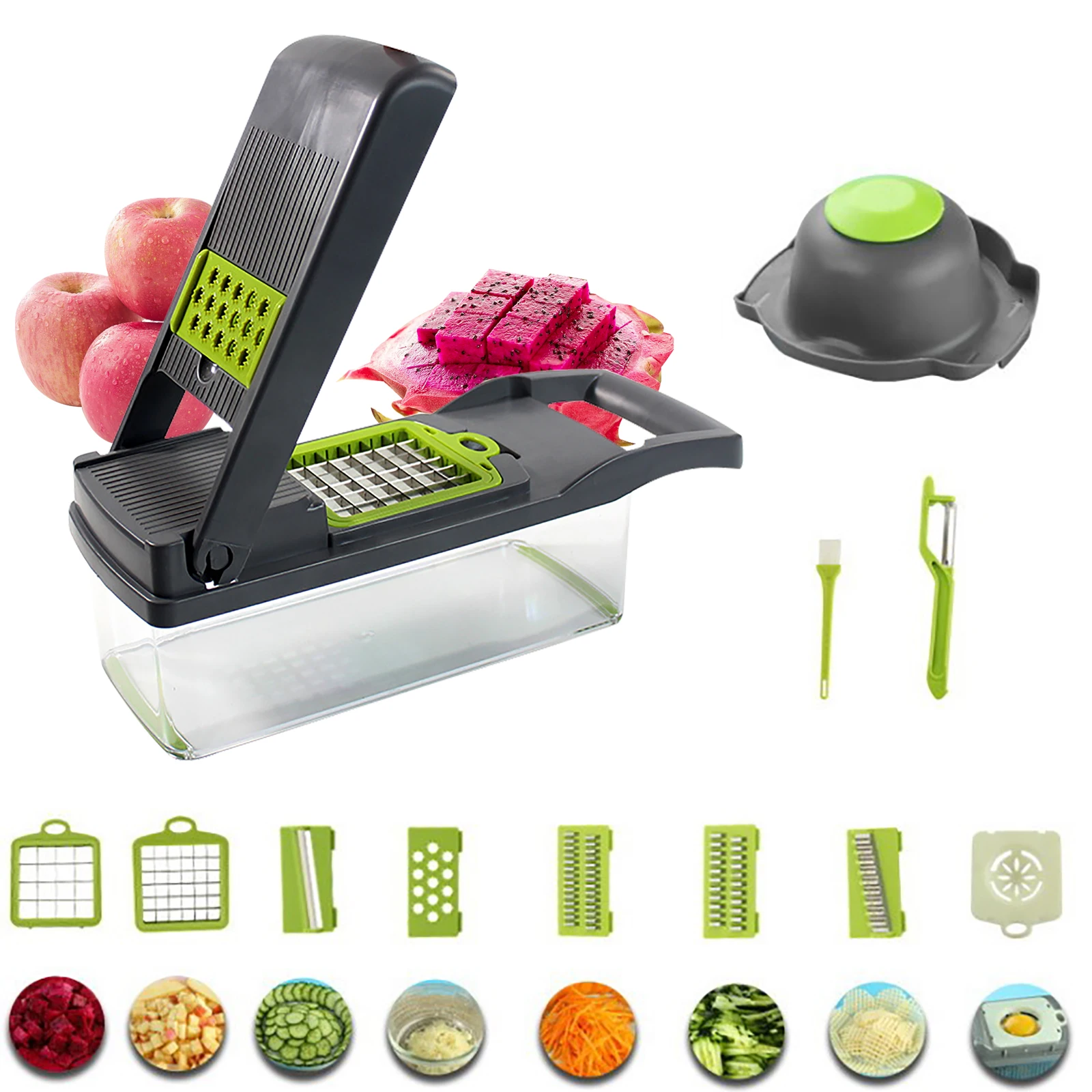 

Multifunction Vegetable Cutter 8 In 1 Kitchen Gadgets Garlic Press Steel Blade Grater Fruit Peeler Grater Multi Drain Basket