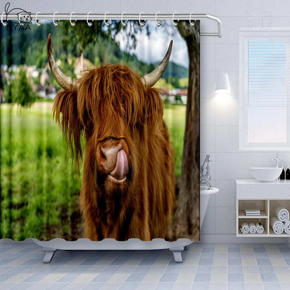 Vixm Корова печать занавески для душа камуфляж скрытый узор в черно белом с милым