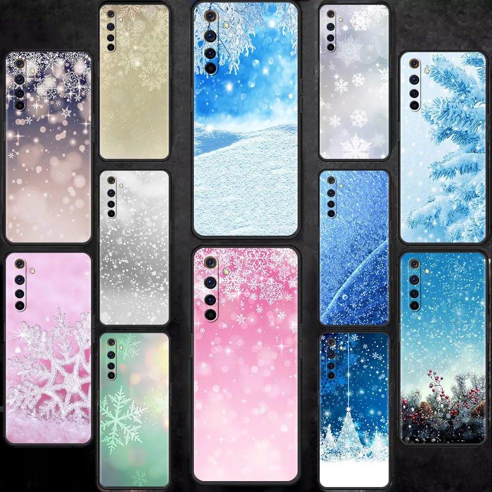 

Case For Realme 8 C21 6 C3 7 GT Master XT C11 7i 5 C15 C12 X50 Pro C20 C21Y Black TPU Phone Cover Cool Christmas Snowflakes