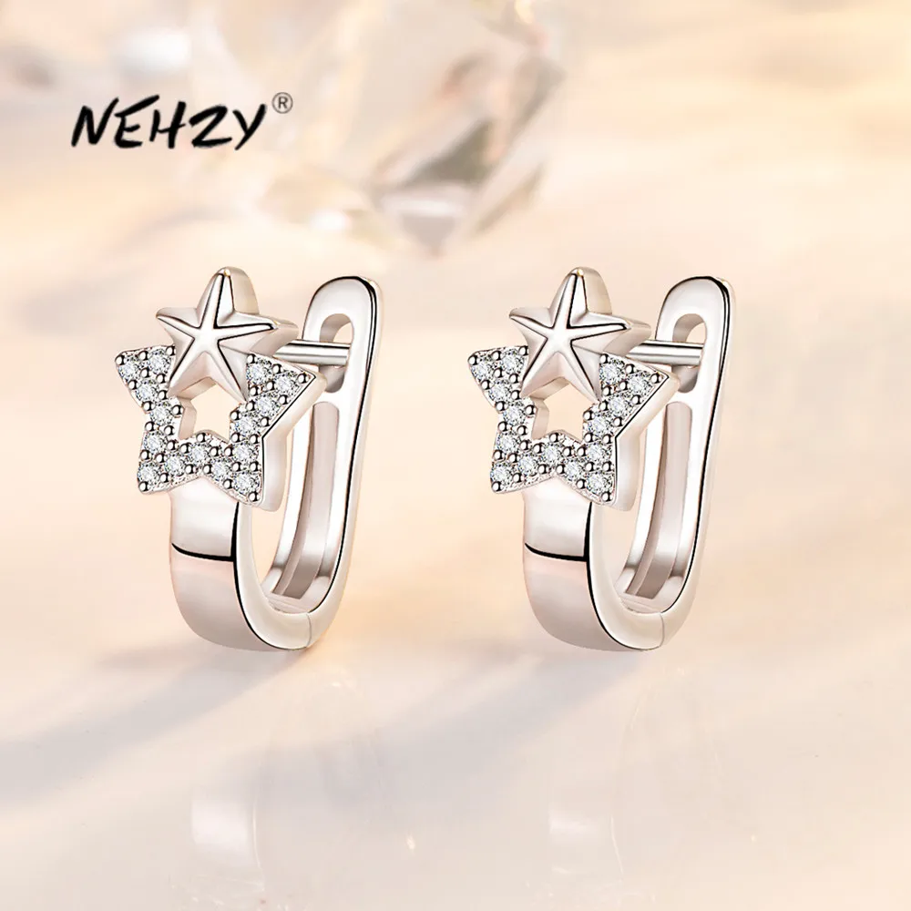 

NEHZY S925 Stamp silver new women's fashion jewelry high quality crystal zircon five-pointed star simple retro earrings