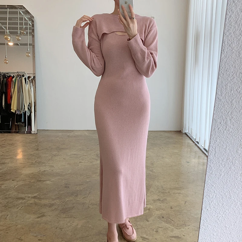 Женское трикотажное платье без рукавов с v-образным вырезом Осеннее однотонное