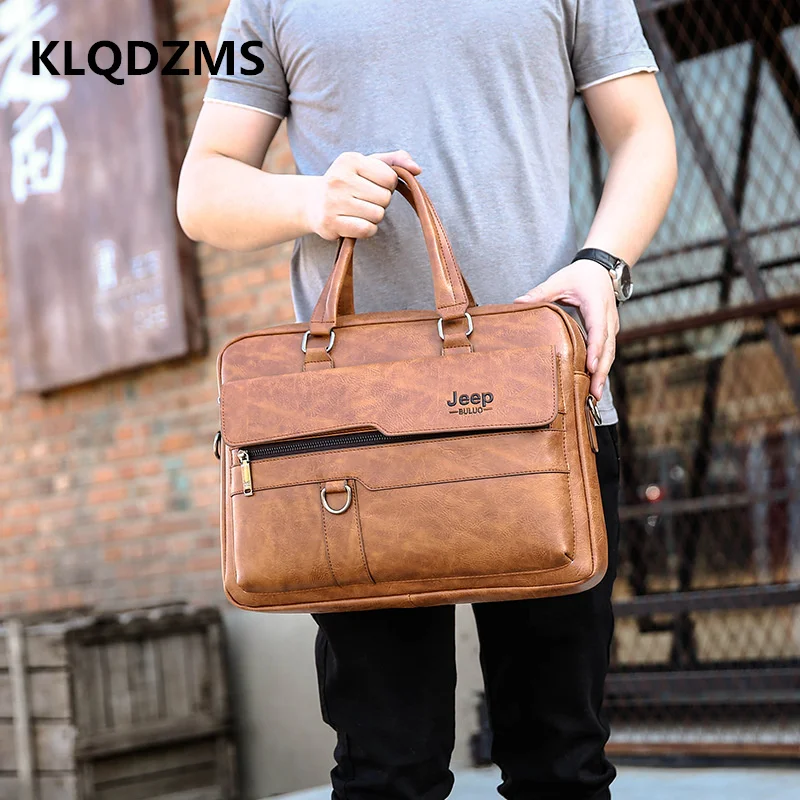 KLQDZMS High Quality Business Distinctive Handbag Classic Men's Briefcases Genuine Leather Men's Satchel Hot Sell
