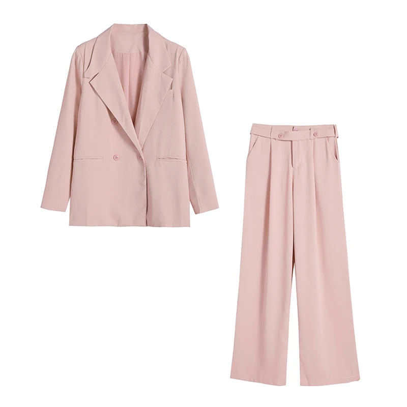 

2 Piece Set Women Blazer Jacket Ensemble Casual Wide Leg Straight Pant Suit Ensemble Female Clothing Trousers Sets