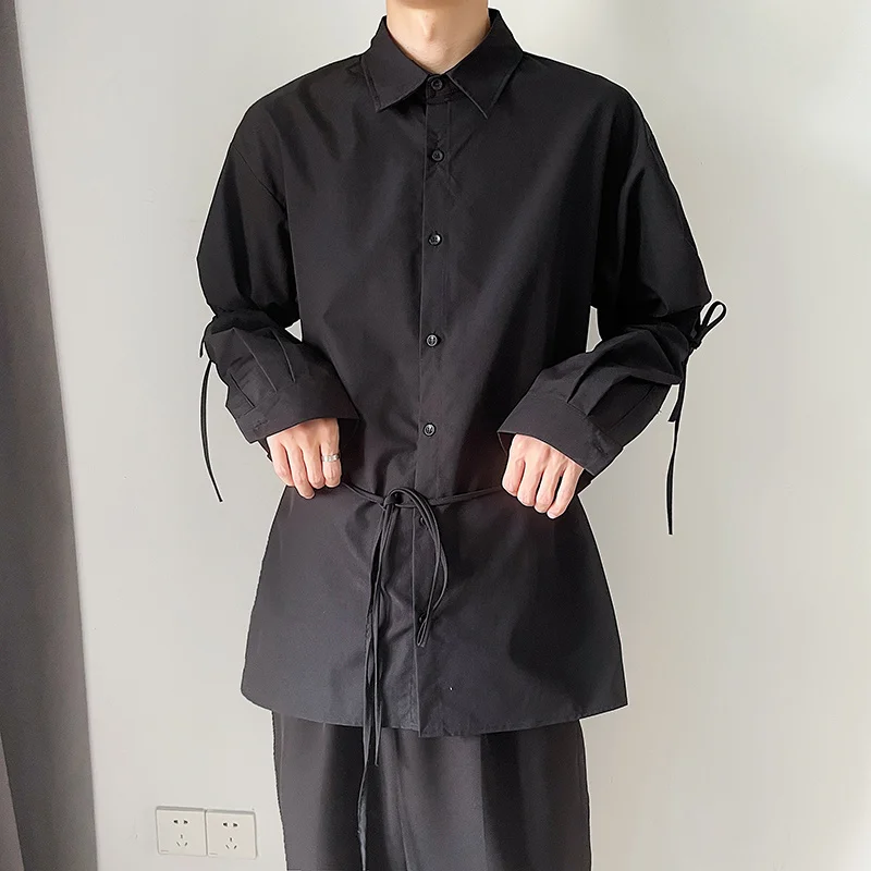 Осенняя черно-белая рубашка Мужская модная деловая Мужская классическая рубашка Корейская Свободная рубашка с длинным рукавом мужская пов...