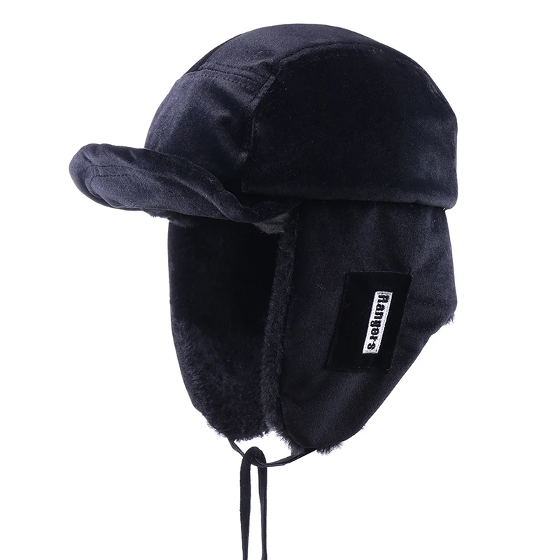 Зимняя куртка-бомбер Шапки Плюшевые Earflap русская ушанка с очки для мужчин женщин's Траппер Авиатор шлем летчика Искусственная кожа меха зимние шапки - Цвет: Black