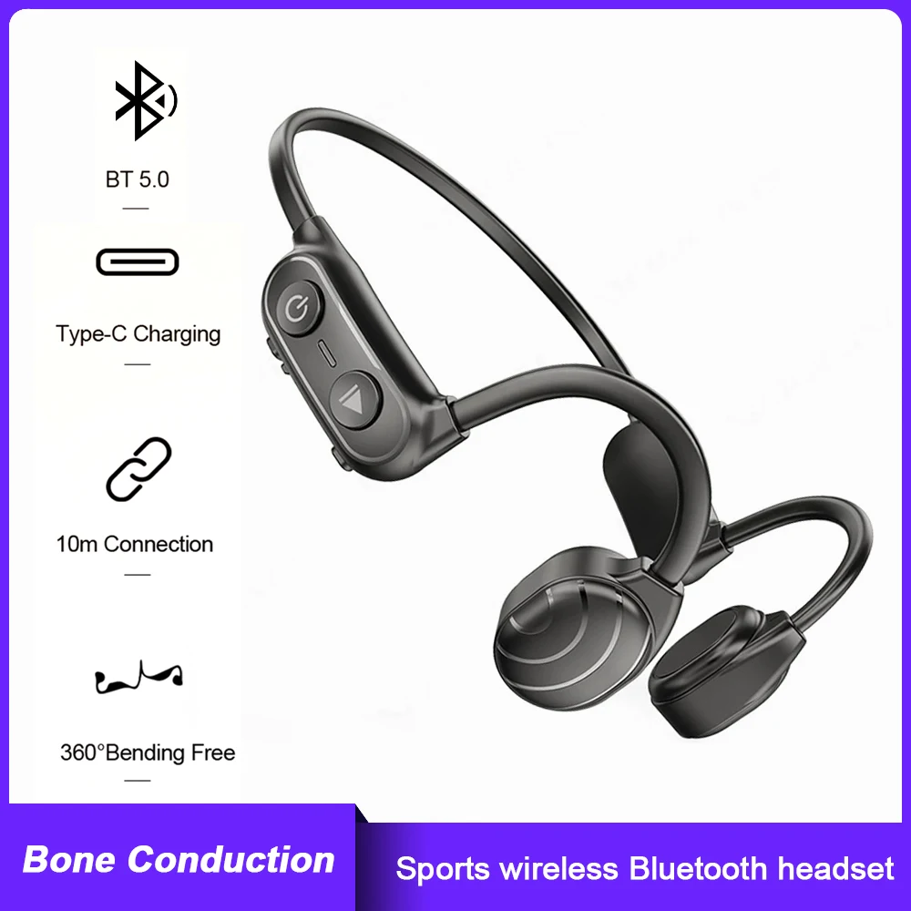

Bone Conduction Headphone Wireless Bluetooth 5.0 Earphone Waterproof Stereo Low Latency Over Ear Sport Headset with Microphone