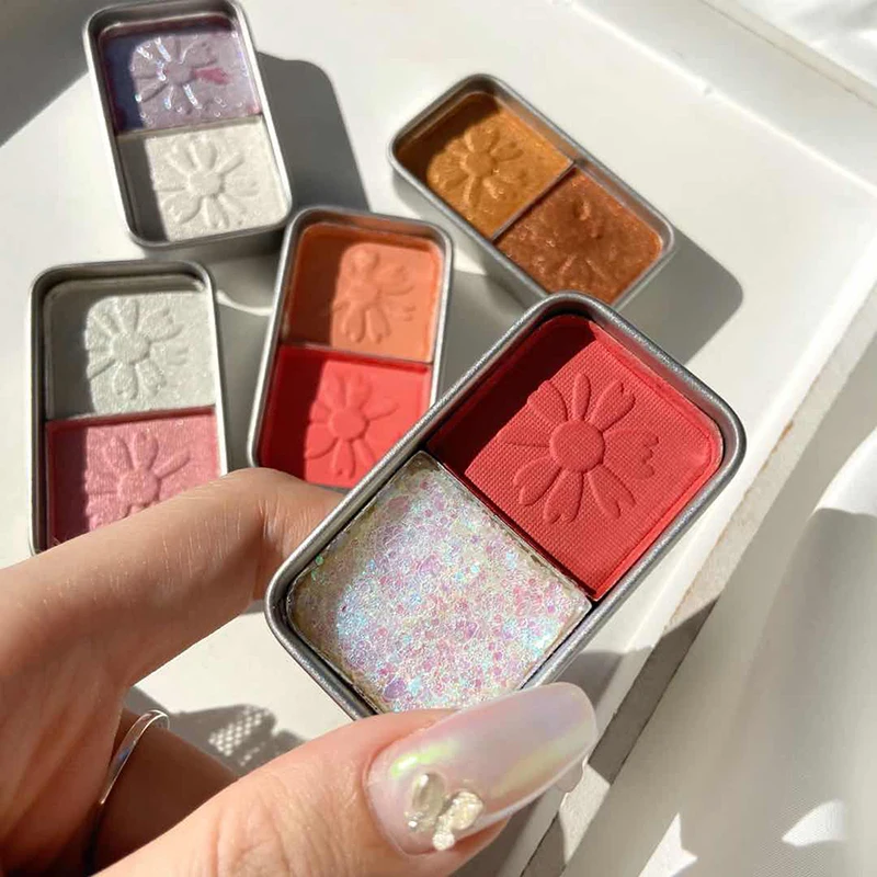 

2Color Glitter Shimmer Eyeshadow palette Smooth Soft Easy to Color Not Flying Powder Highlighter Eyes Makeup Waterproof TSLM2