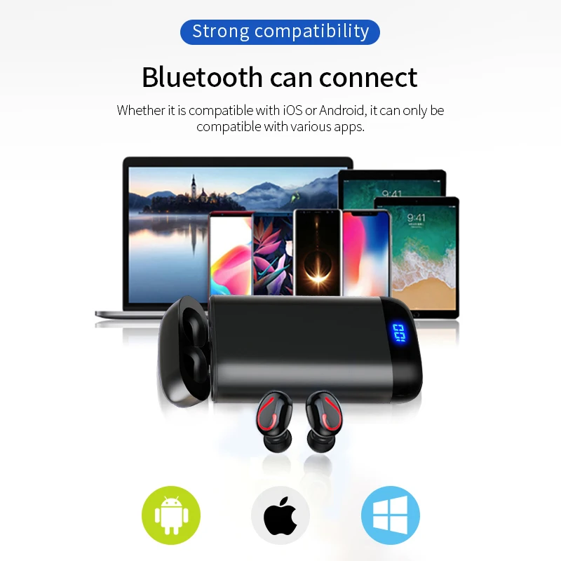 TWS-стереонаушники Q66 с поддержкой Bluetooth 6000 и светодиодный ным микрофоном |