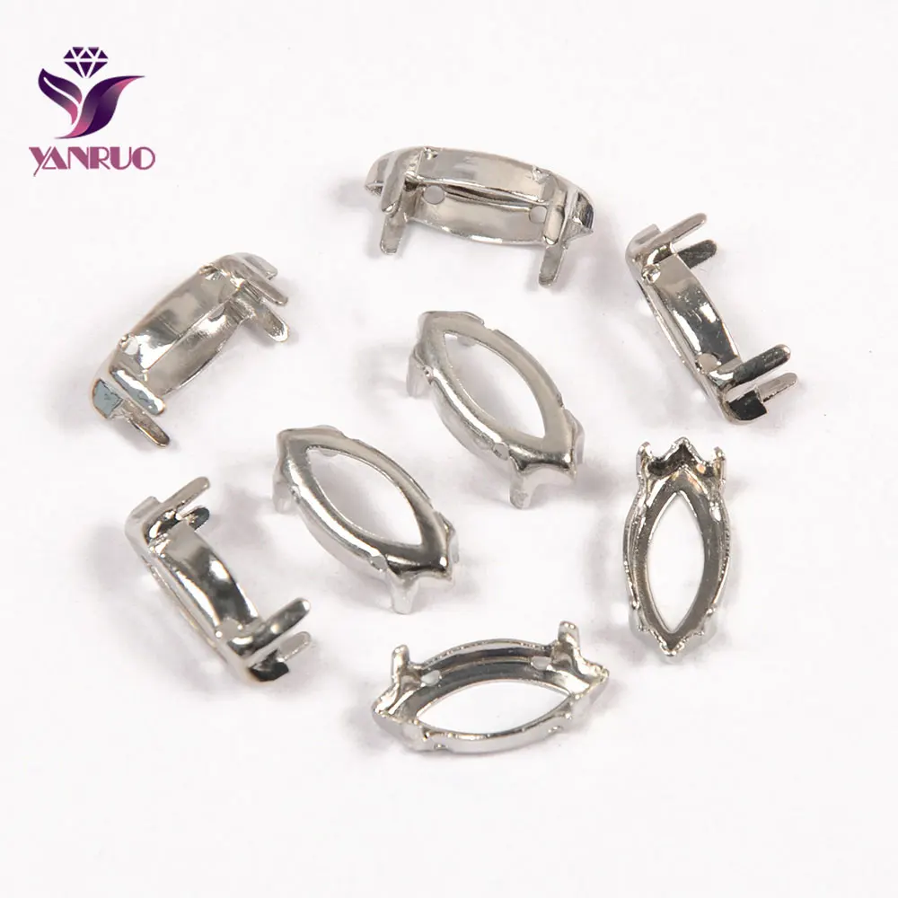 Silver YANRUO Navette лошадь глаз коготь Установка медные камни база Серебро Золото Шитье с кристаллами Rhinstones одежды DIY металла - Цвет: Silver