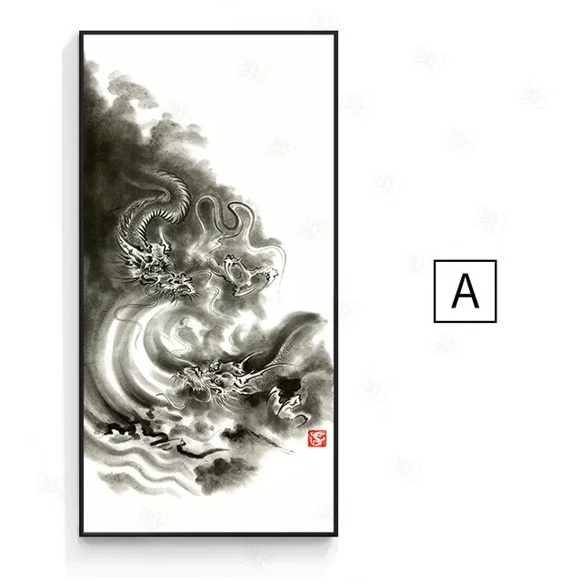 Новая китайская черно-белая чернильная краска Рисунок дракона имперский принт