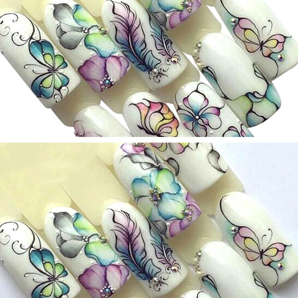 1 шт. Цветочные слайдер Водные Наклейки переводная наклейка для нейл арта