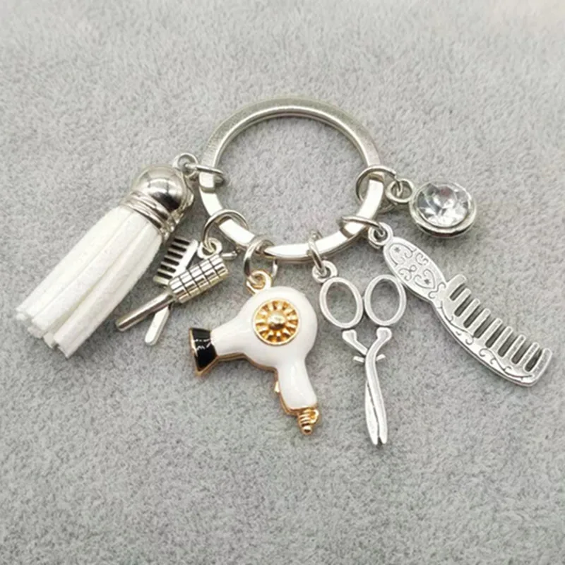 New fashion hairstyle gift charm tassel keychain retro jewelry mini hairdressing scissors hair dryer comb DIY manual | Украшения и