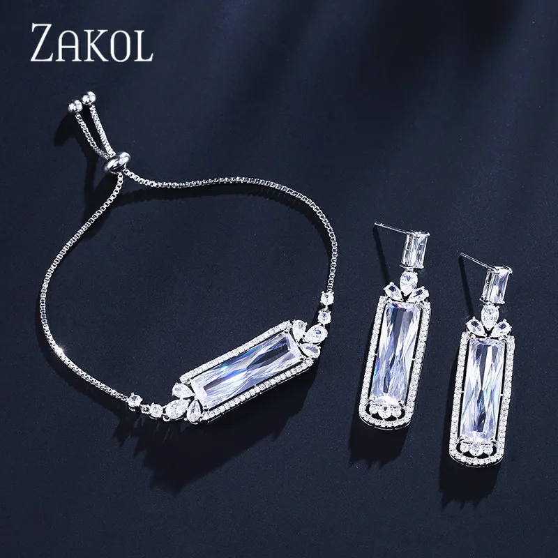 ZAKOL модные большие квадратные кубические циркониевые Свадебные ювелирные