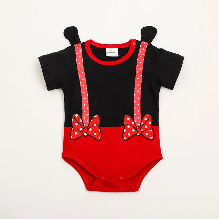 

Disney Mickey Mouse baby clothes cotton one-piece short-sleeved triangle bag fart romper for boys and girls out romper Pooh bear