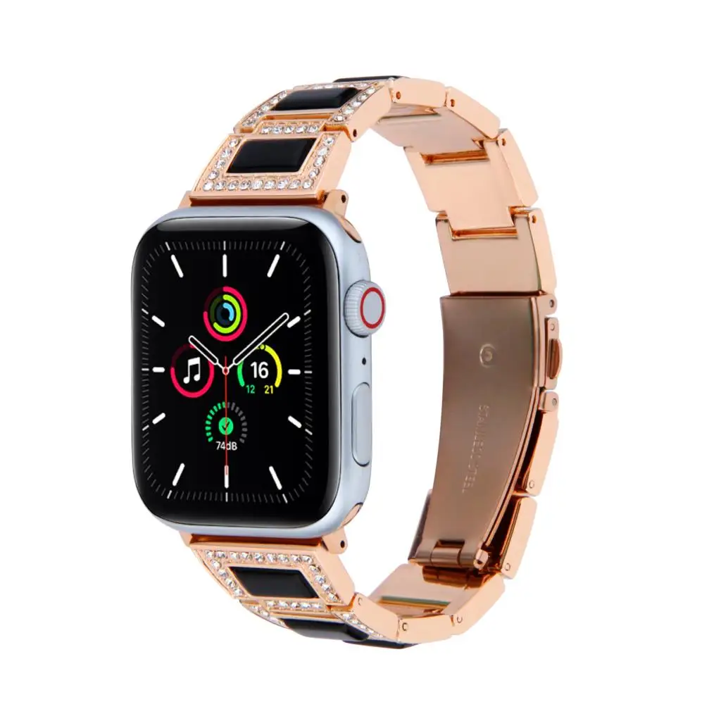 

Ремешок металлический для Apple Watch 6 5 4 SE Band 40 мм 44 мм, роскошный сменный резиновый браслет для Iwatch 3 2 38 мм 42 мм