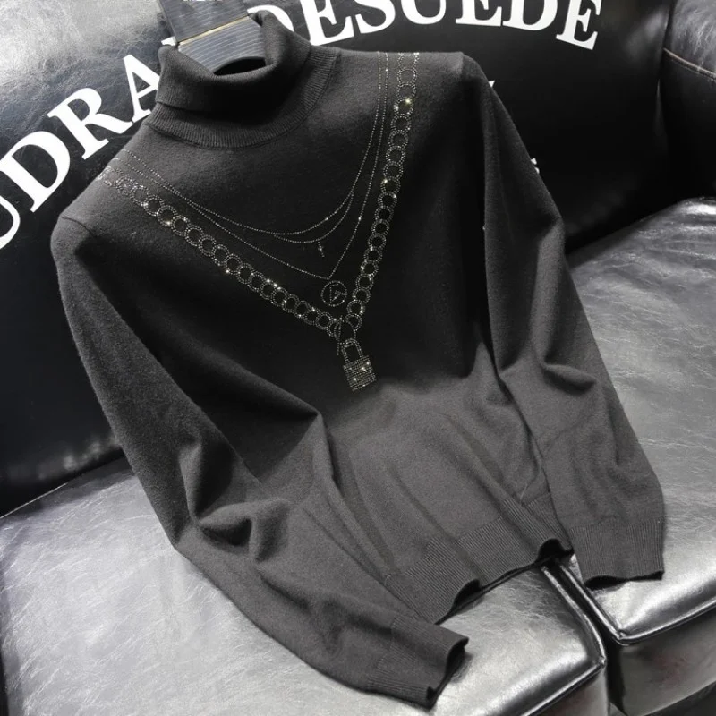 Мужская трикотажная водолазка с длинным рукавом однотонная черная