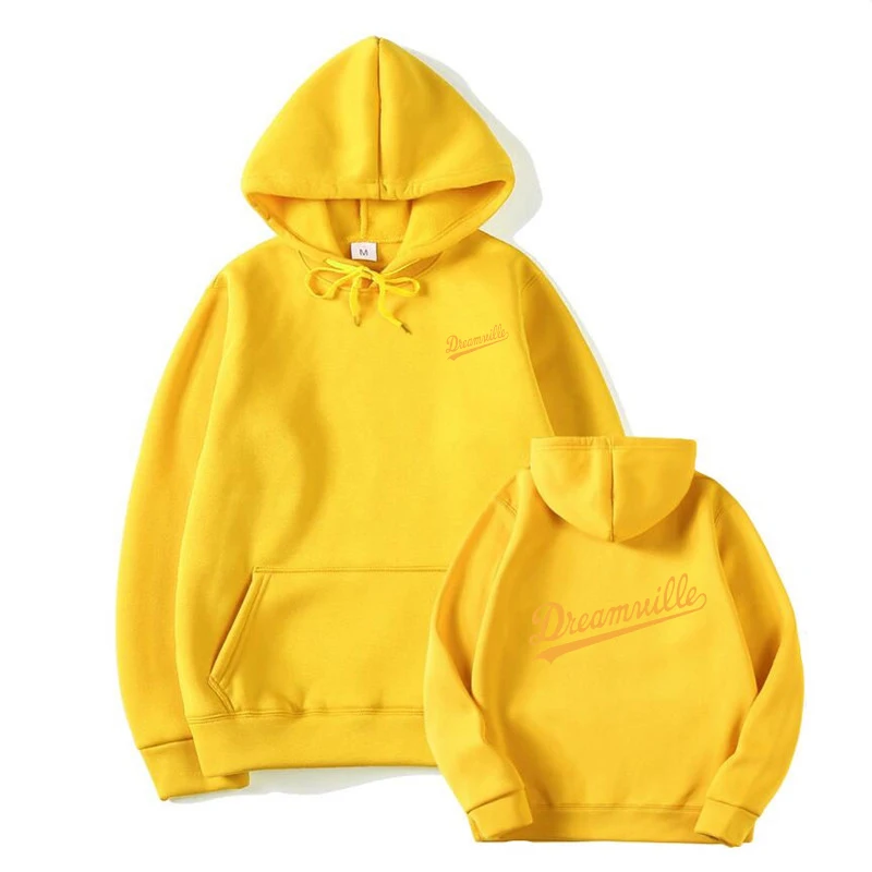 Толстовки с капюшоном Novos Homens хип-хоп DREAMVILLE J Cole Logotipo Com Capuz Carta Presa J Cole Com Capuz Inverno толстовки do Velo Dos - Цвет: yellow