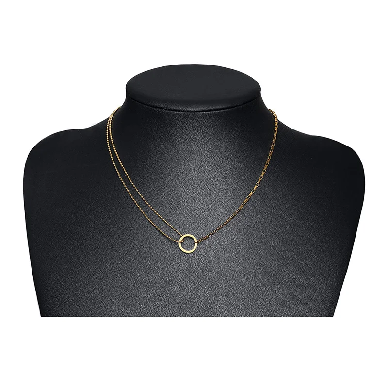 

Circle Chain Clavicle Necklace Double Layer Bead Link Collares Bijoux For Women Jewelry Choker Girl Gift