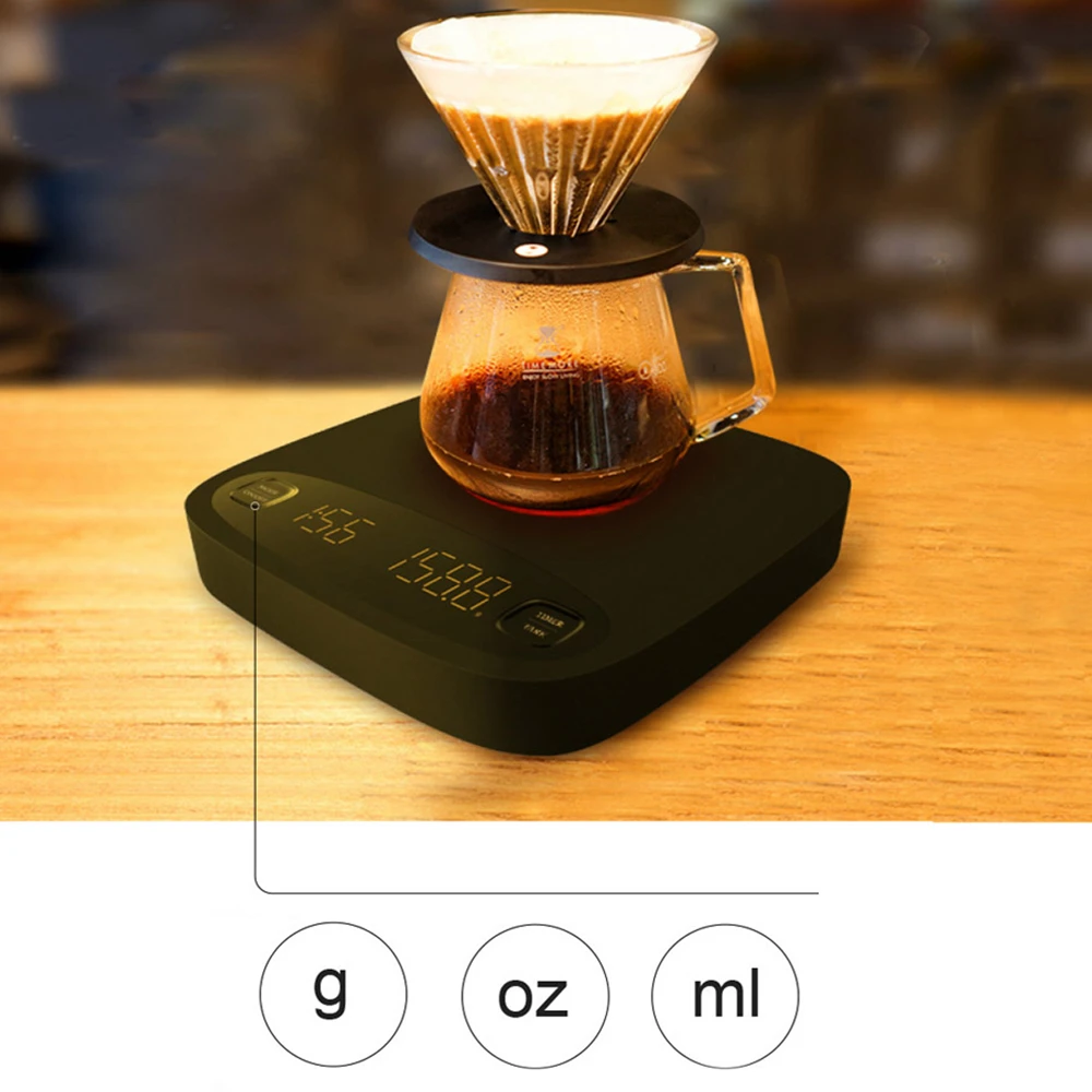 Electronic coffee scale and kitchen 2kg 0.1g LCD with timer usb charging weighing tool | Инструменты