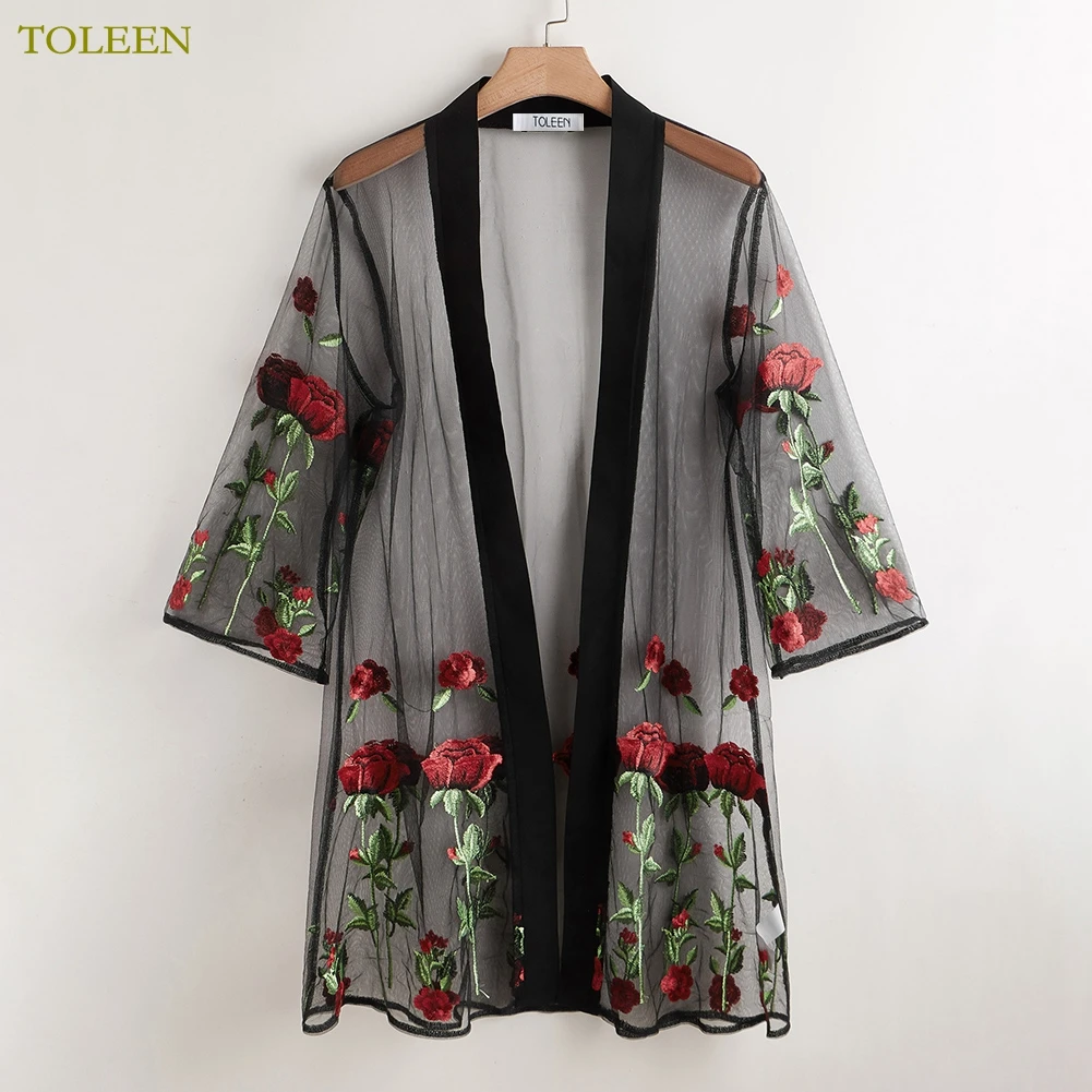 

TOLEEN Fashion Women Plus Size Floral Print Open Front Kimono