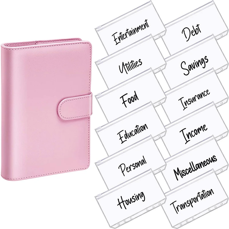 

A6 PU Leather Notebook Magnetic Personal Planning Binder with 12 Binder Pockets Binder Zipper Folder for Bill Planning