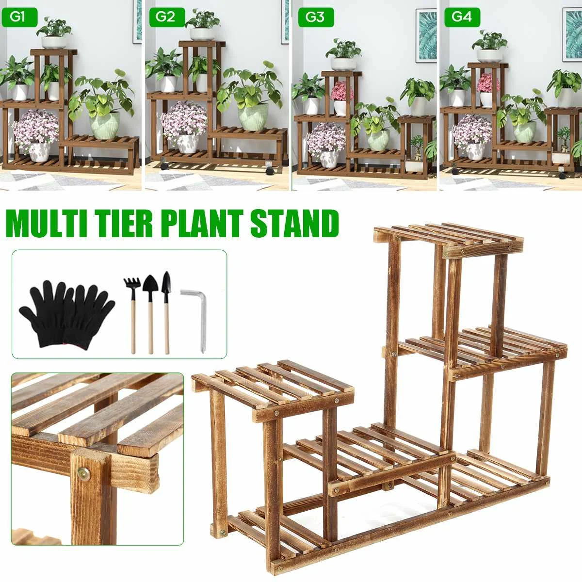 

5 Tiers Wooden Flower Rack Plant Stand Multi Flower Stand Shelves Bonsai Display Shelf Yard Garden Patio Balcony Flower Stands