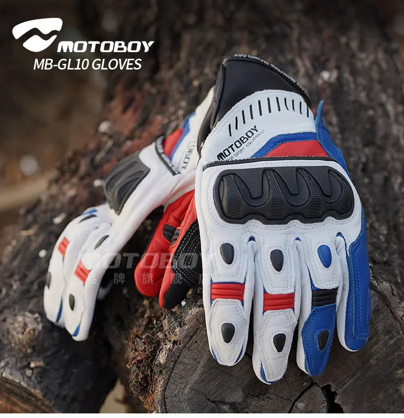 MOTOBOY Motorcycle Gloves Full Finger Black Red White Blue Goat Skin Leather Cool/ Motorbike Riding Motocross Racing Accessories