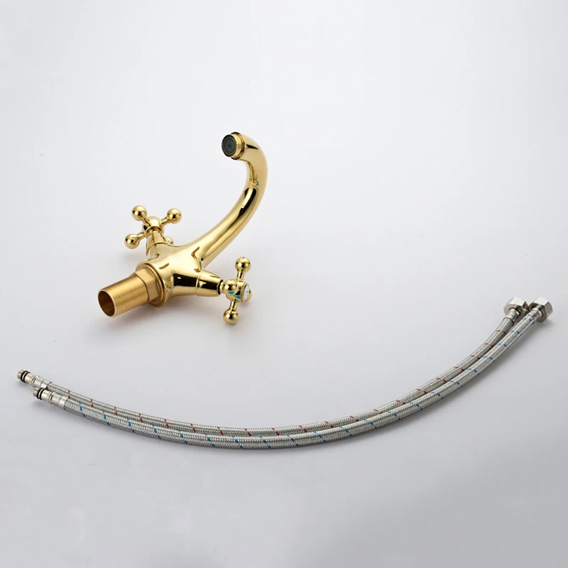 Смесители для раковины с двойной ручкой смесители в ванной комнате золотистый