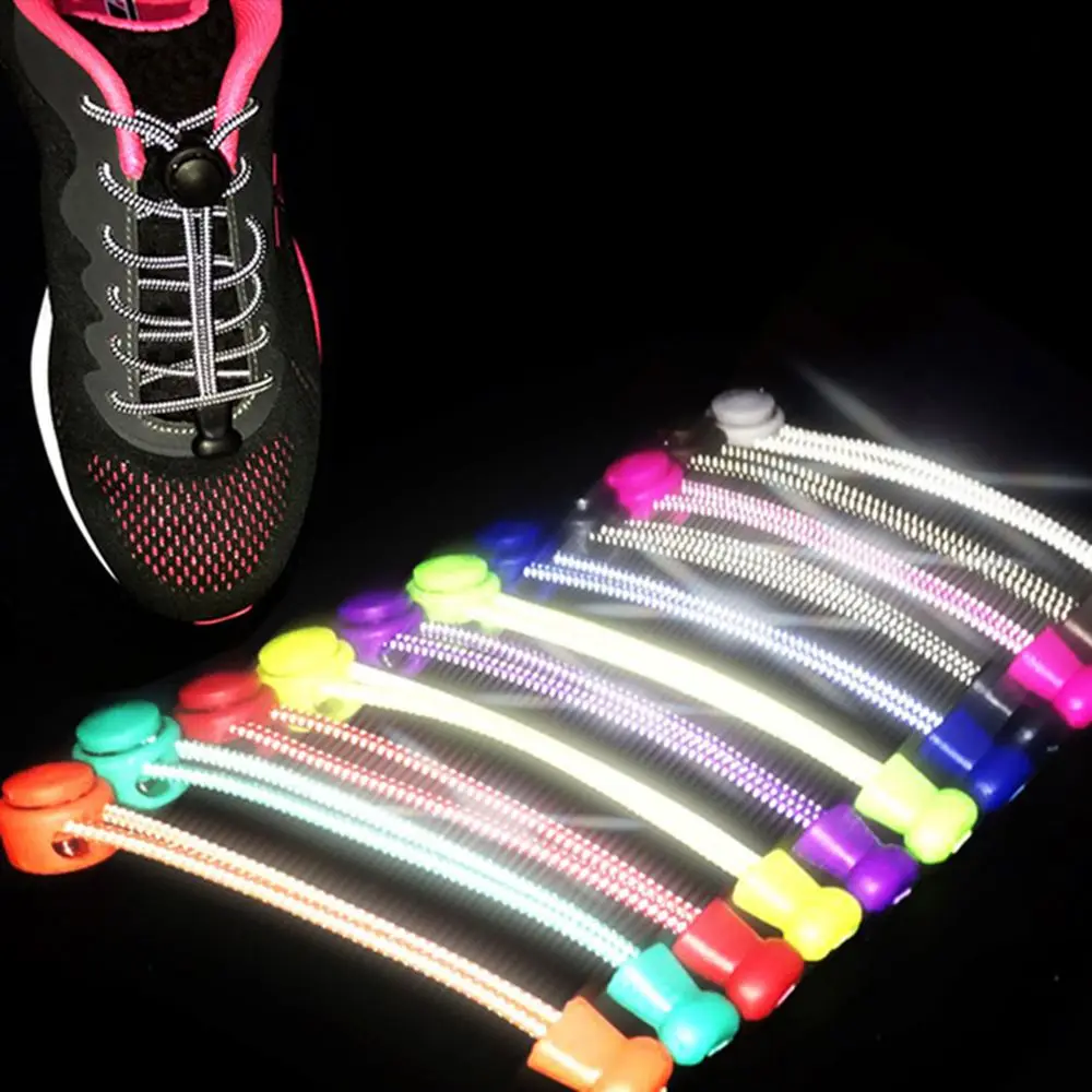 

1pair Elastic Reflective Shoelaces Lock System Sports Sneakers No Tie Shoelaces For Running Trainer Safety Reflection At Night
