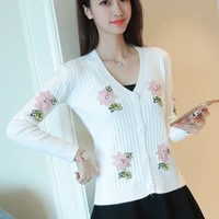 new beading flowers slim sweater women flowers embroidery sweater coat womens spring autumn 2021 cardigan short tops 491g