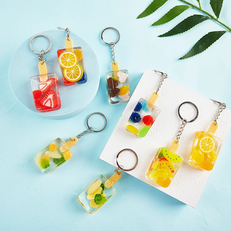 Funny Simulation Strawberry Apple Banana Pear Key Pendant Popsicle Keychain Fruit-flavored Ice-cream Chain Ring Trinket | Украшения и