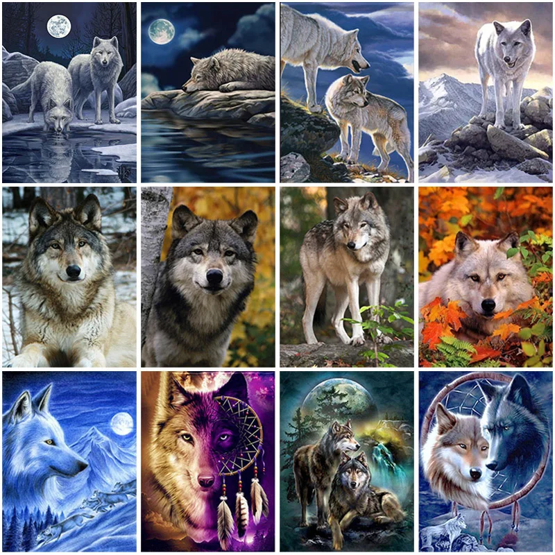 

DIY Wolf 5D Diamond Painting Full Square Drill Resin Animal Diamond Embroidery Cross Stitch Mosaic Art Wall Home Decor Gift