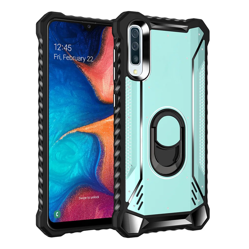 Чехол-броня для samsung A70 с алюминиевым металлическим кольцом, сверхпрочная защитная задняя крышка для samsung Galaxy S10 S9 Note 10 Plus S10e чехол - Цвет: Светло-голубой