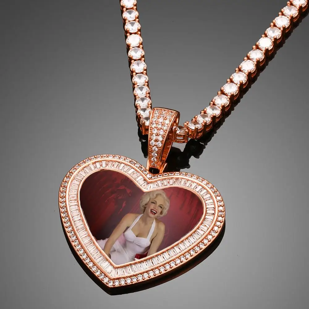 

Hiphop heart photo necklace custom heart picture pendant iced out memoried photo pendant wholesale dropshipping jewelry