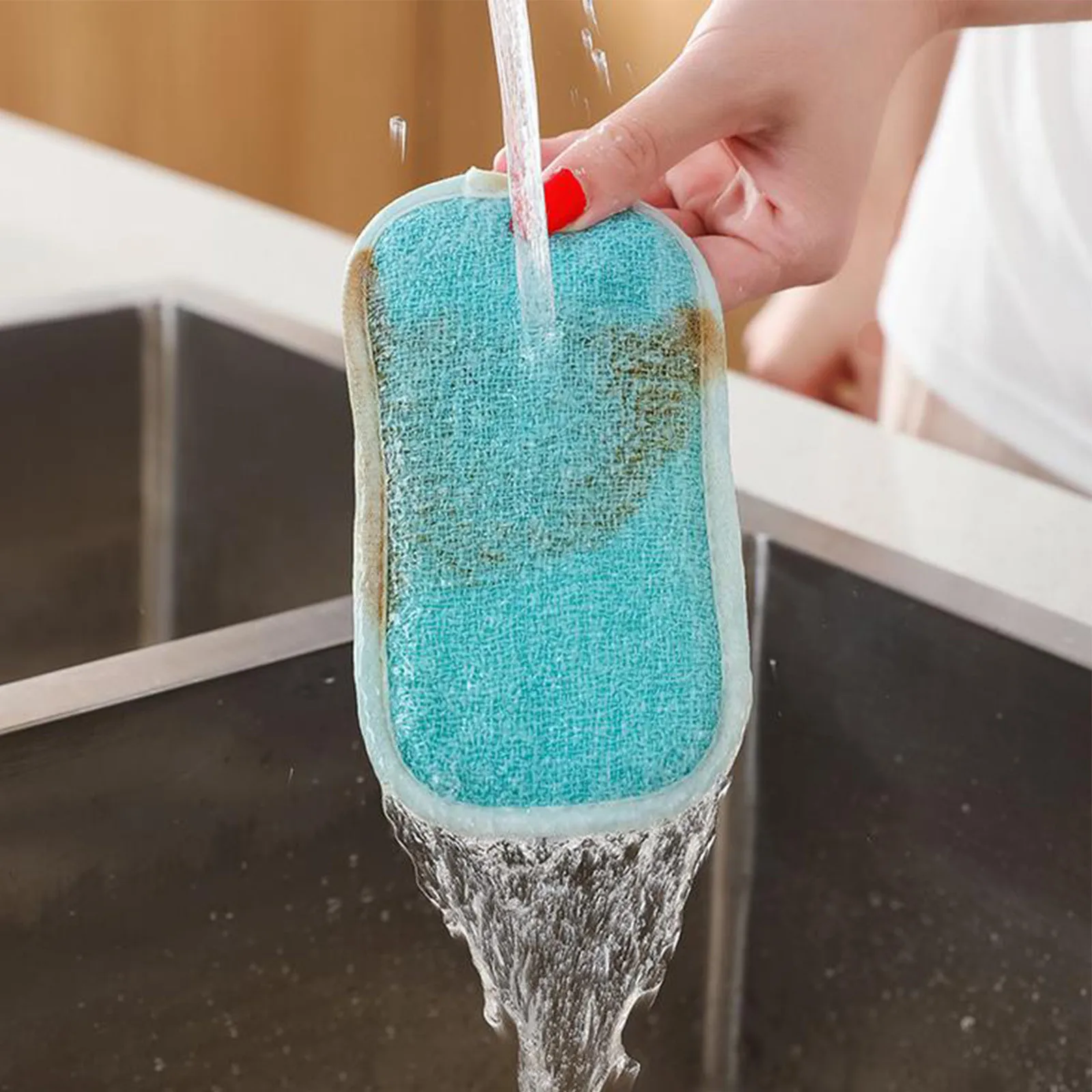 4PCS Reusable Dish Washable Sponge Microfiber Scouring With 2Sticky Hooks Window Groove Cleaning Cloth | Дом и сад