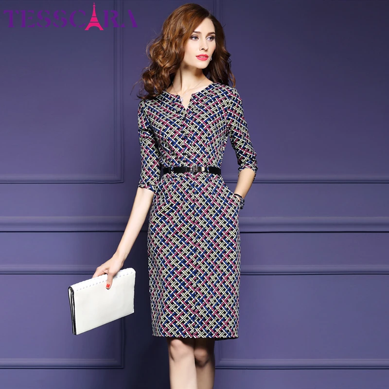 Женское осеннее элегантное офисное платье TESSCARA женские модные клетчатые платья
