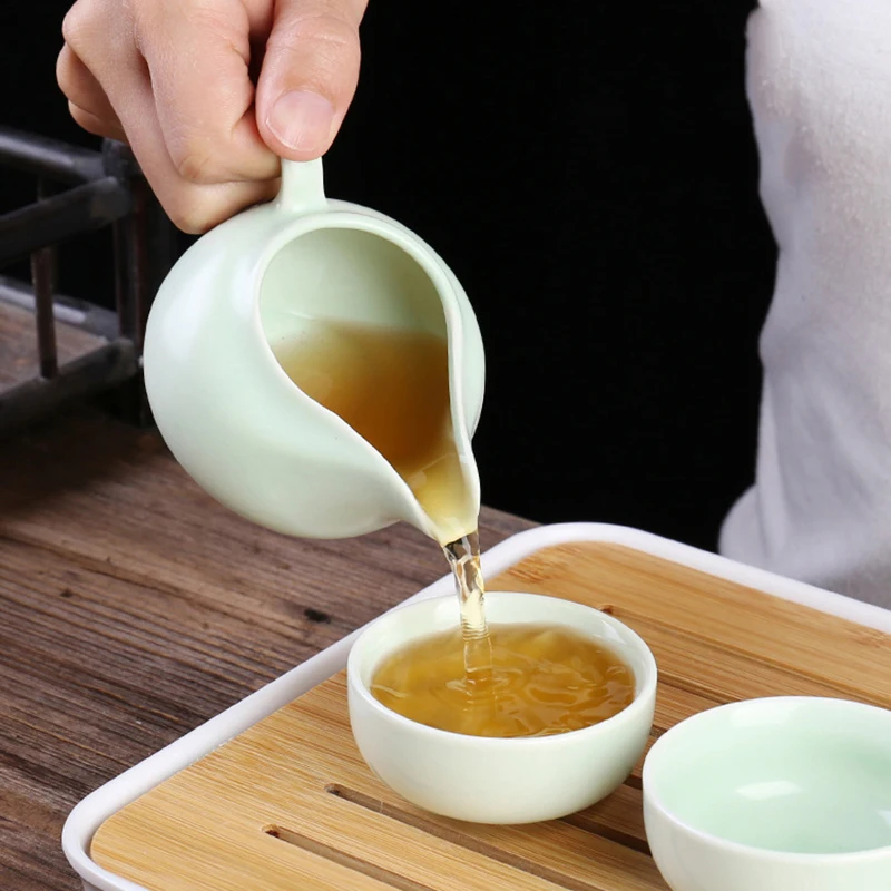 Customize Chinese Kung Fu Teaset Ceramic Portable Teapot Set Outdoor Travel Gaiwan Tea Cups of Ceremony Teacup Fine Gifts | Дом и сад