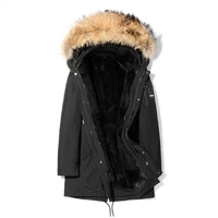 natural coat winter jacket rabbit coats real raccoon fur collar parka men clothes warm overcoat p18001 my777