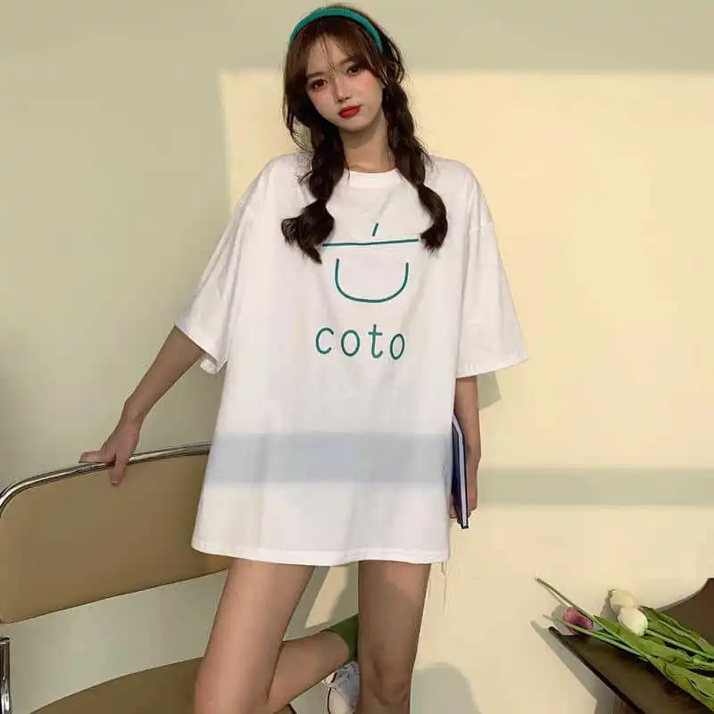 

Foufurieux T-shirts 2020 New Summer Japanese Print Loose Short Sleeve Student T-shirt Half Sleeve Female Trend fashion clothing