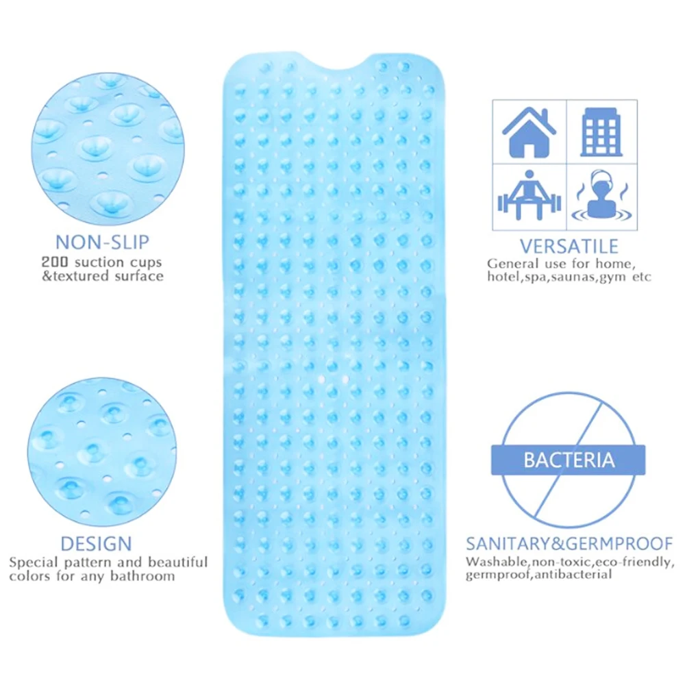 

1pc Bath Tub Mat Extra Long Anti Slip Bathroom Shower Blue Bathtub Anti -Slip Mat 10040CM