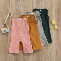 newborn baby girls simple style button down jumpsuit corduroy solid color round collar sleeveless rompers overalls 0 4 years