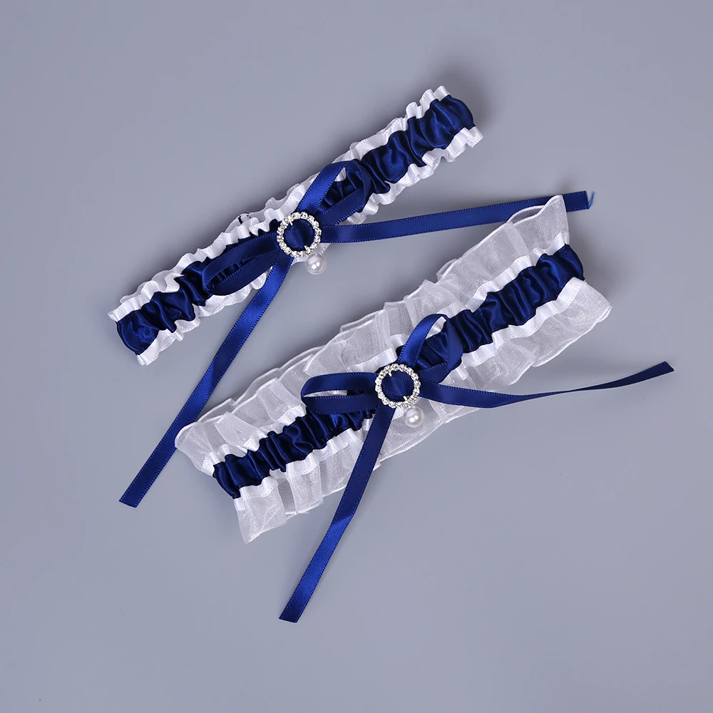 

Navy Wedding Garters set Lace Pearl Floral Sexy Garters for Women/Bride Thigh Ring Bridal Leg Garter
